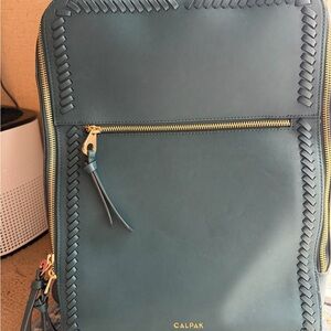 Calpak Teal Woven-Trim Backpack with Gold Hardware